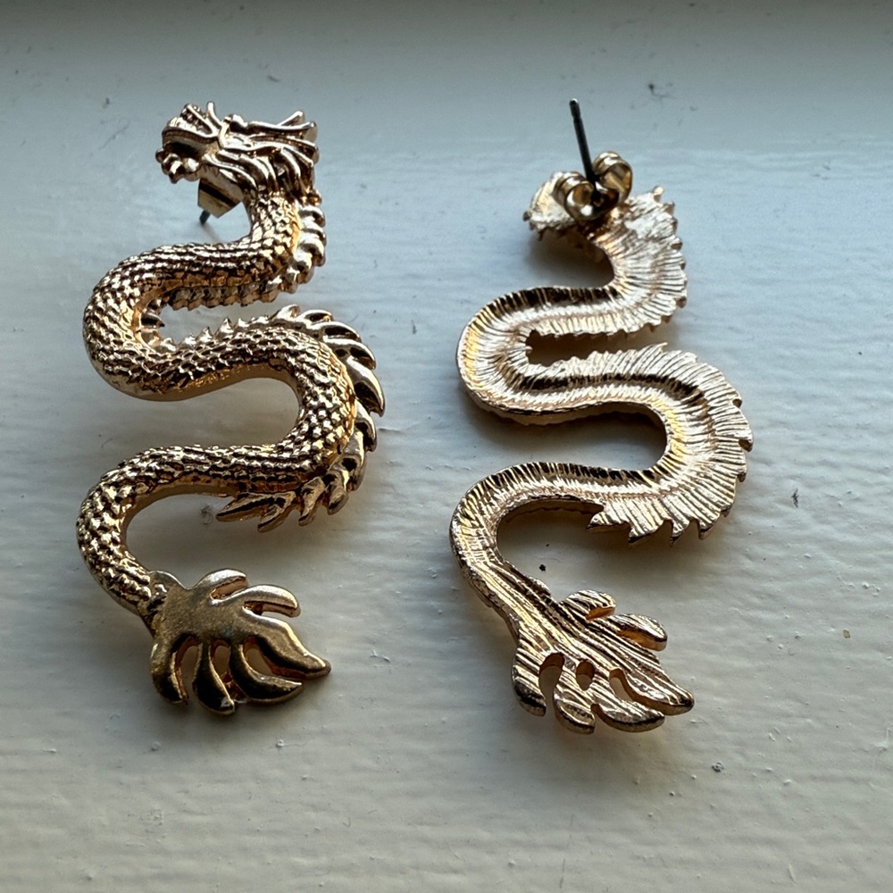 Gold Dragon Earrings - Picture 3 of 3